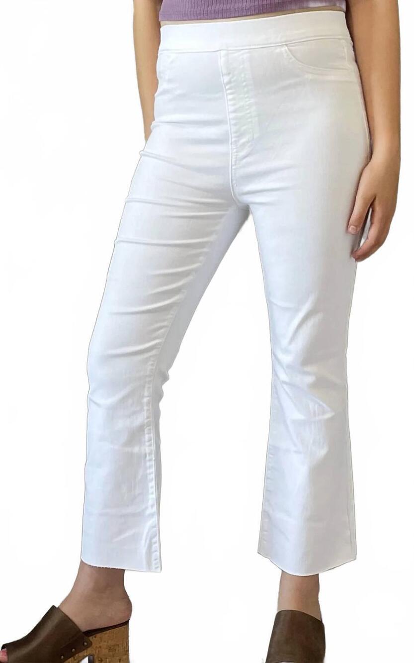 NEW CELLO high rise pull on cropped flare jeans in white